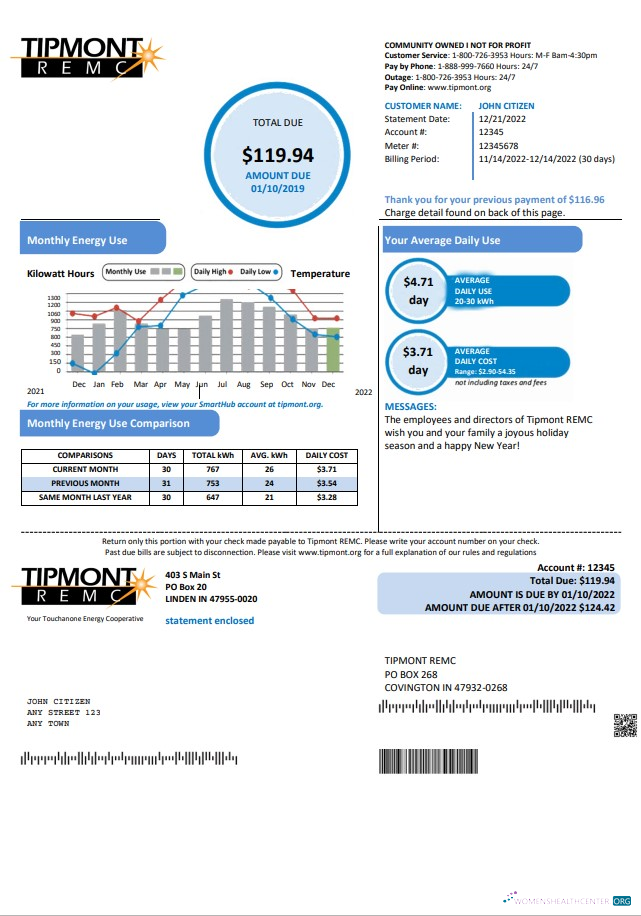download download USA Indiana Tipmont utility bill template in Word and PDF format PDF template PDF template